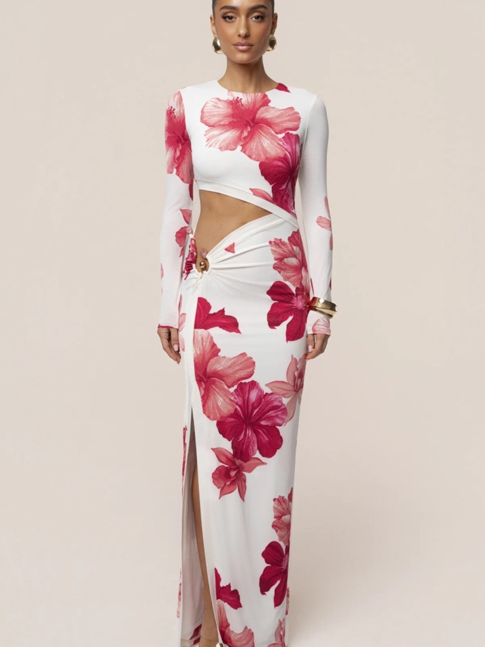 JLUXLABEL RED FLORAL GARDEN OASIS MAXI DRESS